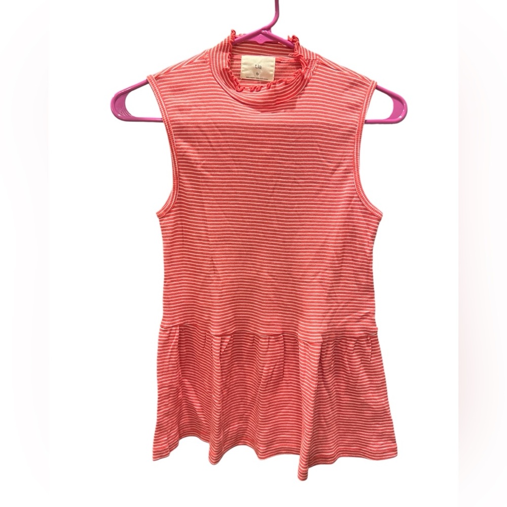 Anthropologie Coral Red and White Striped Top